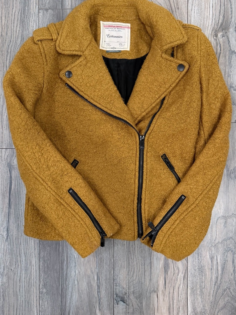 Cartonnier Anthropology Mustard Bouclé Moto Jacket Wool Blend Size XS